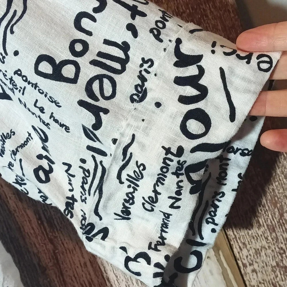 Linen Laura Ashley Woman french print black white button cuffed sleeve 1X - Picture 7 of 12